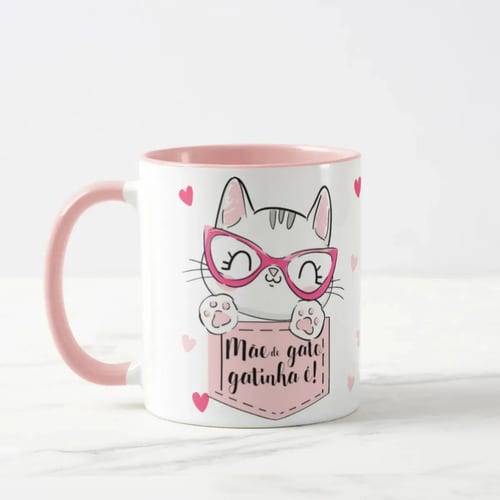 Caneca Mãe de Gato Gatinha Pronta Entrega Presente Pet Rosa Fofa