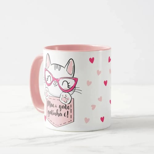 Caneca Mãe de Gato Gatinha Pronta Entrega Presente Pet Rosa Fofa