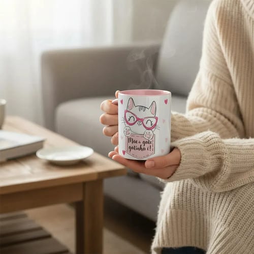 Caneca Mãe de Gato Gatinha Pronta Entrega Presente Pet Rosa Fofa - Pet (Mãe de Gato)