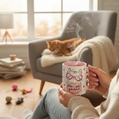 Caneca Mãe de Gato Gatinha Pronta Entrega Presente Pet Rosa Fofa