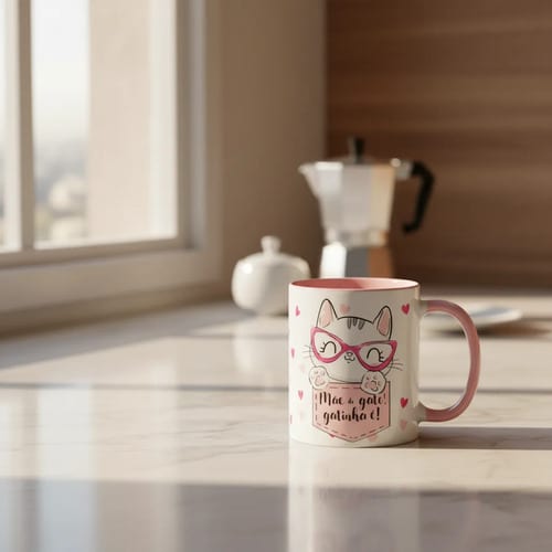 Caneca Mãe de Gato Gatinha Pronta Entrega Presente Pet Rosa Fofa