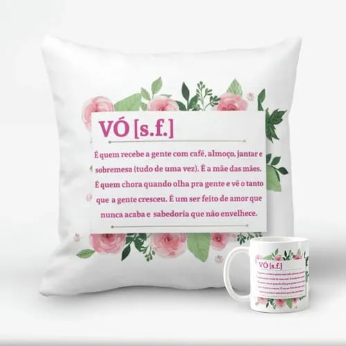 Conjunto Almofada Decorativa e Caneca Avó Vovó Significado - Família (Avó/Avô)