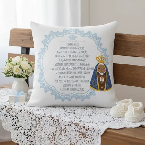 Almofada Decorativa Convite Madrinha de Consagração Batizado