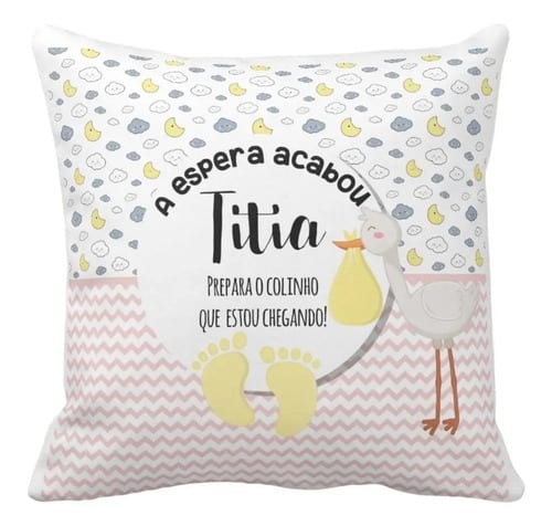 Almofada Decorativa Presente Revelação Gravidez para Titia - Anúncio de Gravidez (Tia)