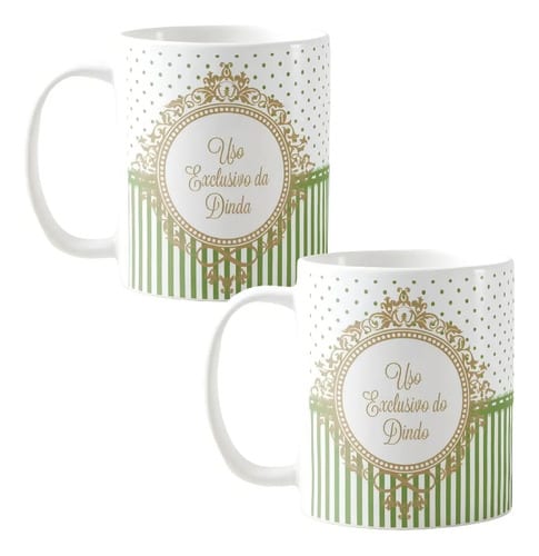 Kit 2 Canecas Uso Exclusivo Dindo e Dinda Batizado Verde Cla - Batizado (Batizando(a))