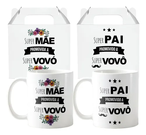 Conjunto 2 Canecas Anúncio de Gravidez Promovidos a Avós - Anúncio de Gravidez (Avó e Avô)