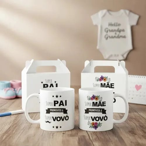 Conjunto 2 Canecas Anúncio de Gravidez Promovidos a Avós