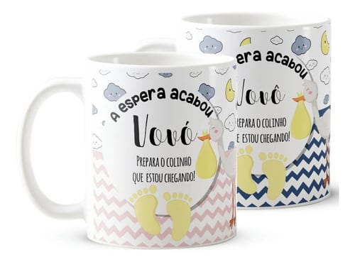 Kit 2 Canecas Gravidez Presente Vovó e Vovô Prepara o Colinho