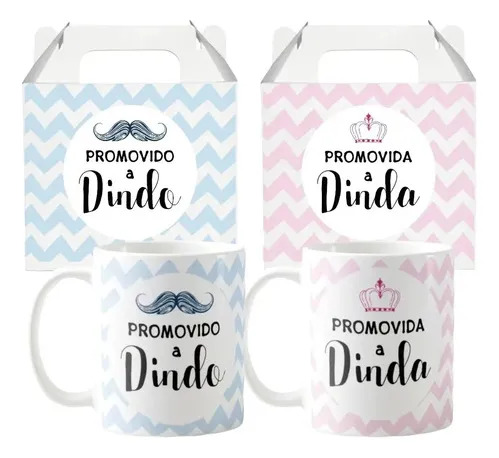 Kit Canecas Lembrança Padrinhos Batizado Crisma Dindo Dinda