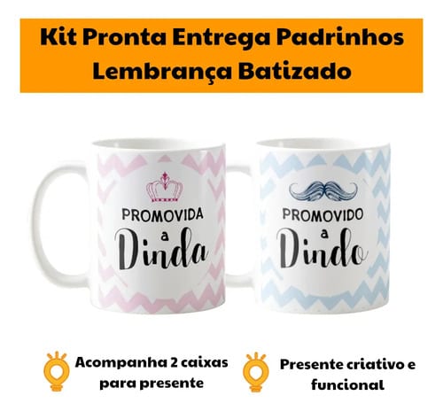 Kit Canecas Lembrança Padrinhos Batizado Crisma Dindo Dinda