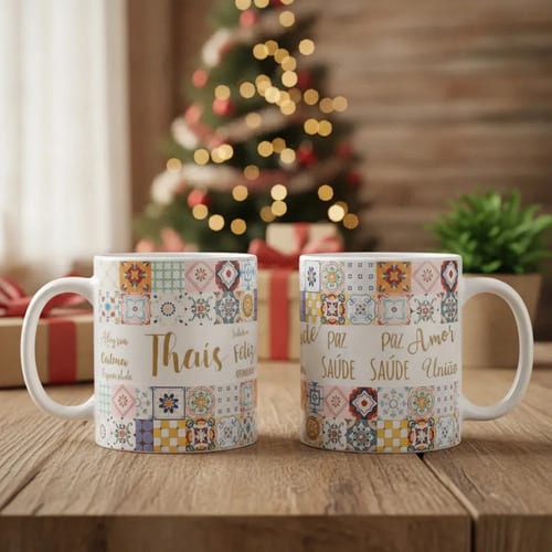 Caneca Personalizada Presente de Natal Felicitações com Nome - Outros (Natal Felicitações com Nome)