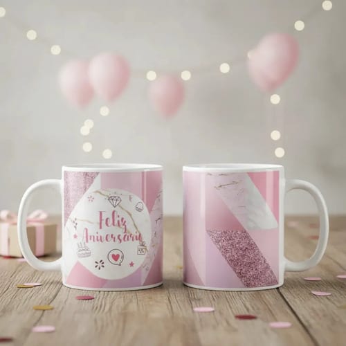 Caneca Personalizada Feliz Aniversário Pronta-Entrega