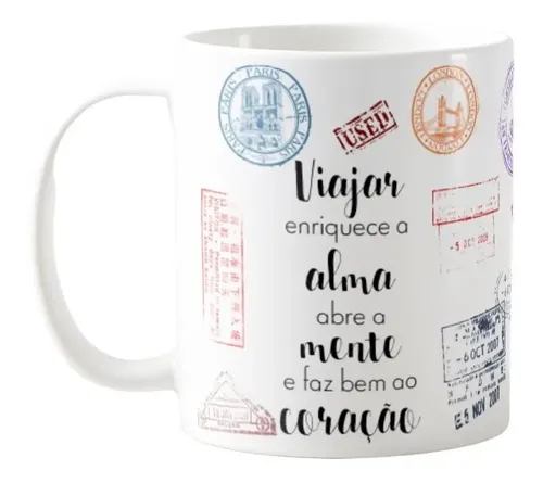 Caneca Personalizada Turismo Frase Viajar Enriquece a Alma