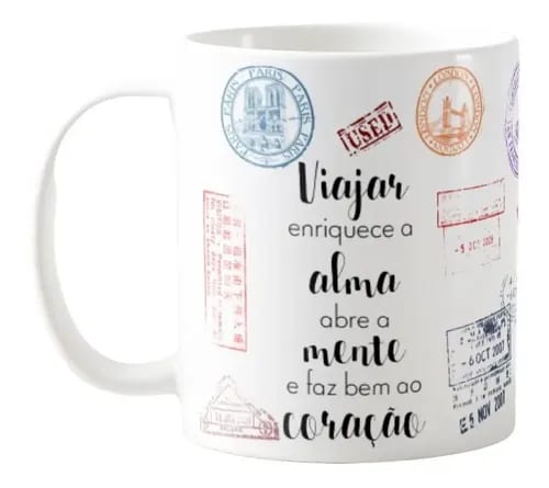 Caneca Personalizada Turismo Frase Viajar Enriquece a Alma