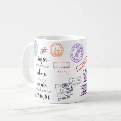 Caneca Personalizada Turismo Frase Viajar Enriquece a Alma