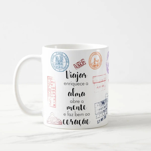 Caneca Personalizada Turismo Frase Viajar Enriquece a Alma