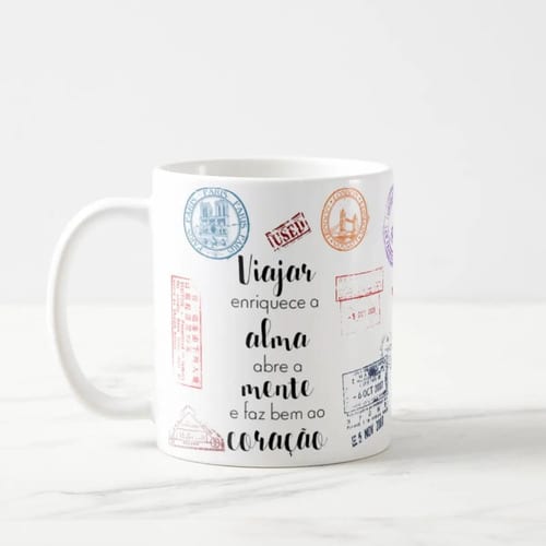 Caneca Personalizada Turismo Frase Viajar Enriquece a Alma
