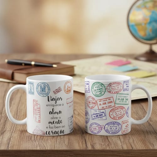 Caneca Personalizada Turismo Frase Viajar Enriquece a Alma