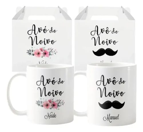 Kit Lembrança Casamento Avós 2 Canecas com Nomes Avó e Avô do Noivo - Casamento (Noivo)