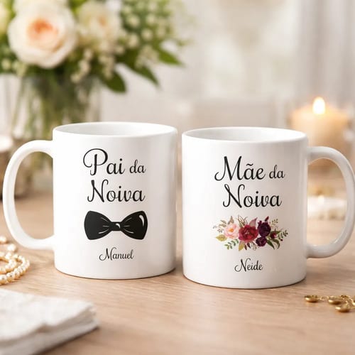 Kit 2 Canecas Lembrança Casamento Pai E Mãe Da Noiva Marsala - Casamento (Noiva)