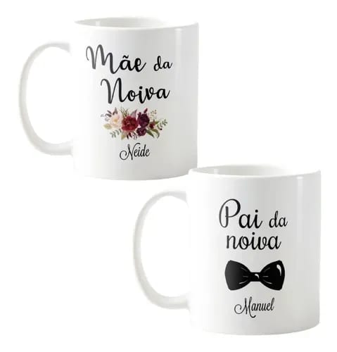 Kit 2 Canecas Personalizadas Casamento Pai e Mãe da Noiva Marsala Nome