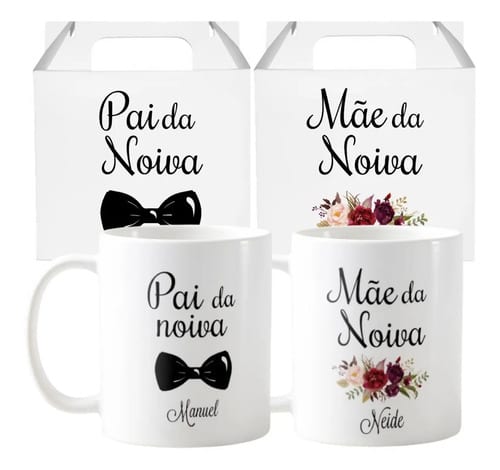 Kit 2 Canecas Personalizadas Casamento Pai e Mãe da Noiva Marsala Nome - Casamento (Noiva)
