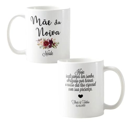 Kit 2 Canecas Personalizadas Casamento Pai e Mãe da Noiva Marsala Nome