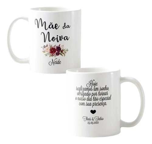 Kit 2 Canecas Lembrança Casamento Pai E Mãe Da Noiva Marsala