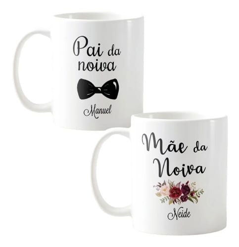 Kit 2 Canecas Personalizadas Casamento Pai e Mãe da Noiva Marsala Nome