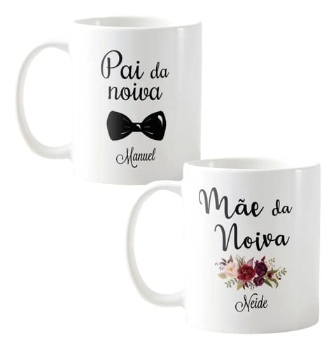 Kit 2 Canecas Lembrança Casamento Pai E Mãe Da Noiva Marsala