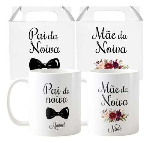 Kit 2 Canecas Lembrança Casamento Pai E Mãe Da Noiva Marsala