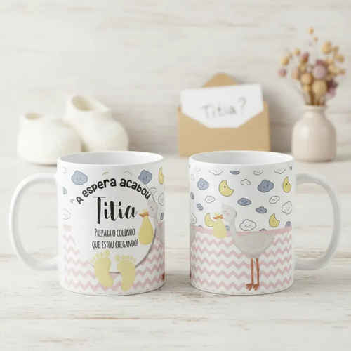 Caneca Gravidez Presente Tia Titia Prepara o Colinho - Anúncio de Gravidez (Tia)