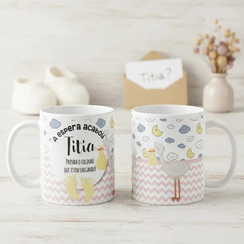 Caneca Gravidez Presente Tia Titia Prepara o Colinho - Anúncio de Gravidez (Tia)