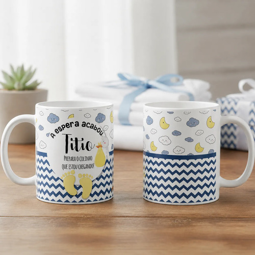 Caneca Tio Prepara o Colinho Titio Surpresa Gravidez - Anúncio de Gravidez (Tio)