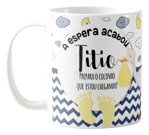 Caneca Tio Prepara o Colinho Titio Surpresa Gravidez - Anúncio de Gravidez (Tio)
