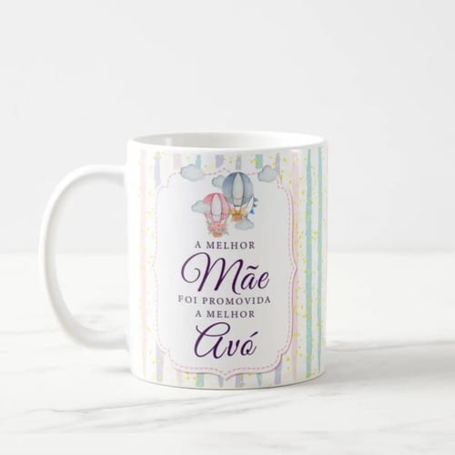 Caneca Personalizada Gravidez Melhor Mãe Promovida A Avó Branco Com Estampa Colorida Estampa Com Frase Comemorativa 'a Melhor Mãe Foi Promovida A Avó'