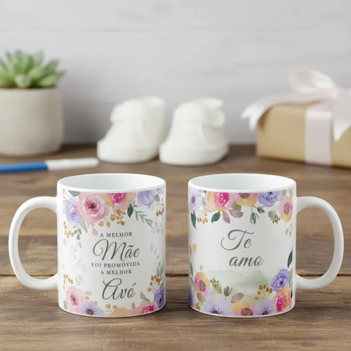 Caneca Presente Anúncio Gravidez Melhor Mãe Promovida a Avó - Anúncio de Gravidez (Avós)