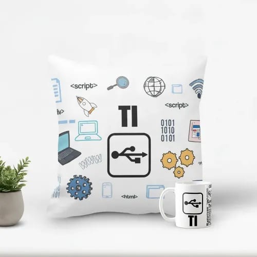 Conjunto Almofada e Caneca Tecnologia Informação TI - Profissões (Programador(a))