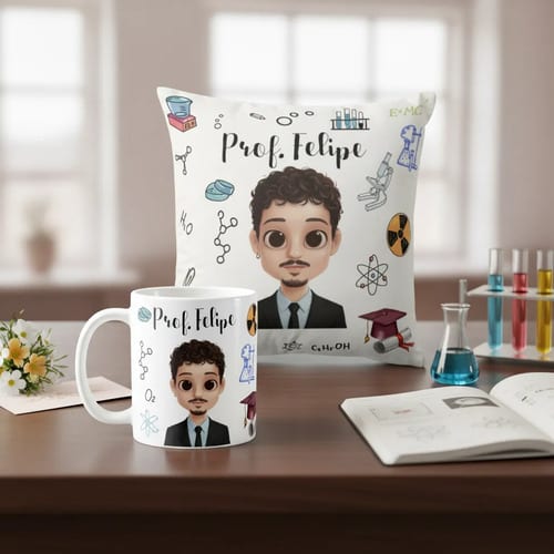 Kit Presente Químico Almofada Decorativa e Caneca Química - Dia dos Professores (Química)