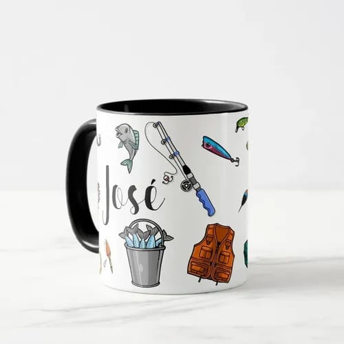 Caneca Personalizada Masculina de Pesca Pescador com o Nome