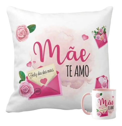 Kit Almofada e Caneca Personalizada com Foto Dia das Mães - Família (Mãe)