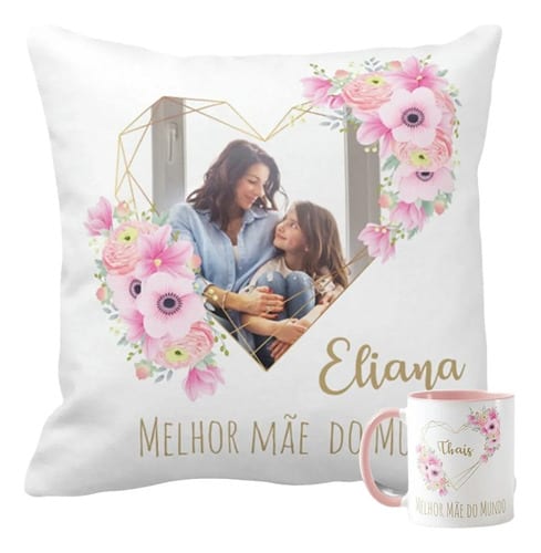Kit Mãe Almofada e Caneca Personalizado com foto