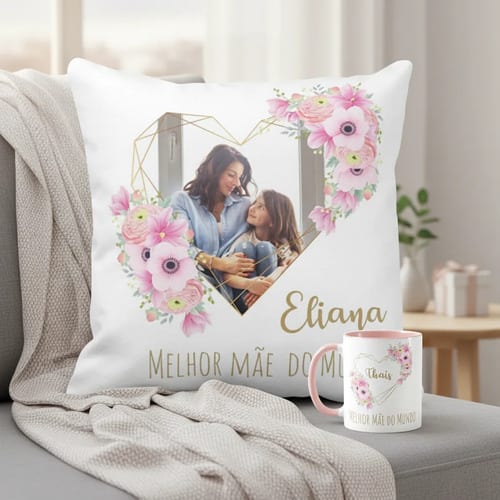 Kit Mãe Almofada e Caneca Personalizado com foto - Família (Mãe)