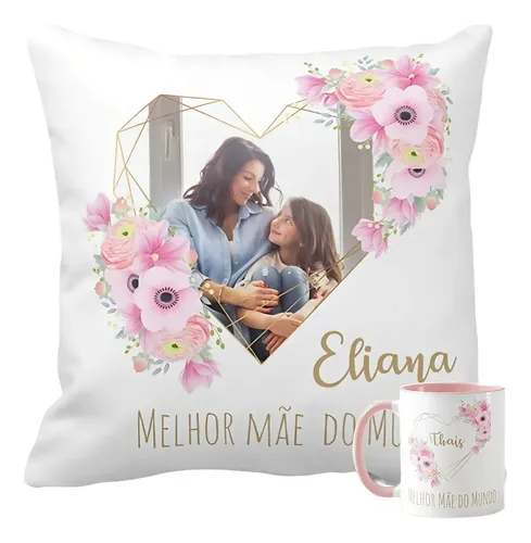 Kit Mãe Almofada e Caneca Personalizado com foto  - Família (Mãe)