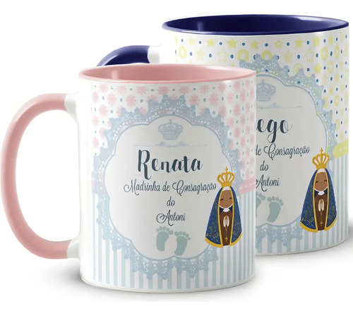 Kit 2 Canecas Personalizada Batismo Padrinhos de Consagração - Batizado (Padrinho)