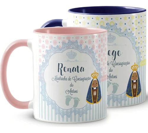 Kit 2 Canecas Personalizada Batismo Padrinhos de Consagração - Batizado (Padrinhos)