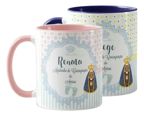 Kit 2 Canecas Personalizada Batismo Padrinhos de Consagração - Batizado (Padrinho)