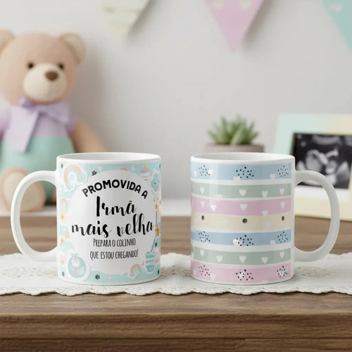 Caneca Presente Gravidez Irmã Mais Velha Familia Cresceu - Anúncio de Gravidez (Irmão(ã))
