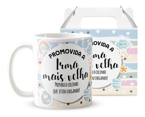 Caneca Presente Gravidez Irmã Mais Velha Familia Cresceu - Anúncio de Gravidez (Irmã)