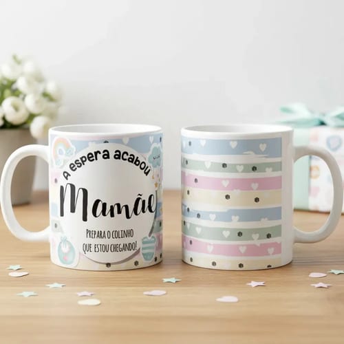 Caneca Presente Gravidez para Grávida Mãe Familia Cresceu - Anúncio de Gravidez (Mãe)